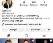 Screenshot des Instagram-Kontos von Viola Amherd