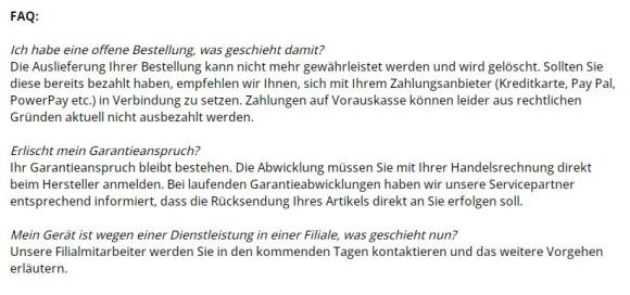 Screenshot der FAQ bei Steg