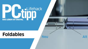 PCtipp-Logo und ein zugeklapptes faltbares Smartphone PCtipp-Logo und ein zugeklapptes faltbares Smartphone