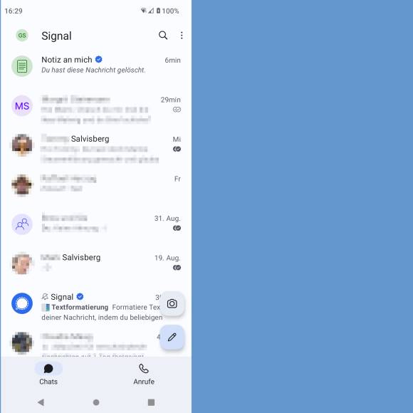 Screenshot zeigt Chat-Übersicht