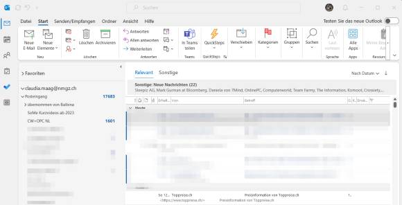 So sah Outlook bisher aus (Microsoft Office/365 Enterprise)