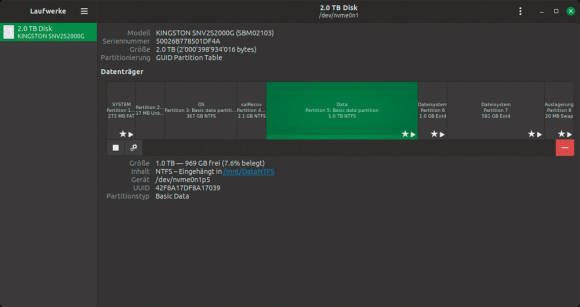Screenshot der Linux-Partitionsverwaltung