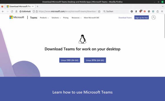 Screenshot des Linux-Downloads von Microsoft Teams