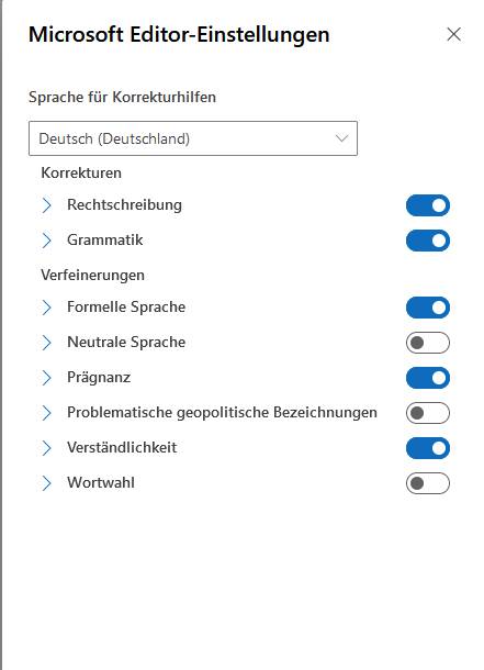 Microsoft-Editor-Einstellungen Microsoft-Editor-Einstellungen