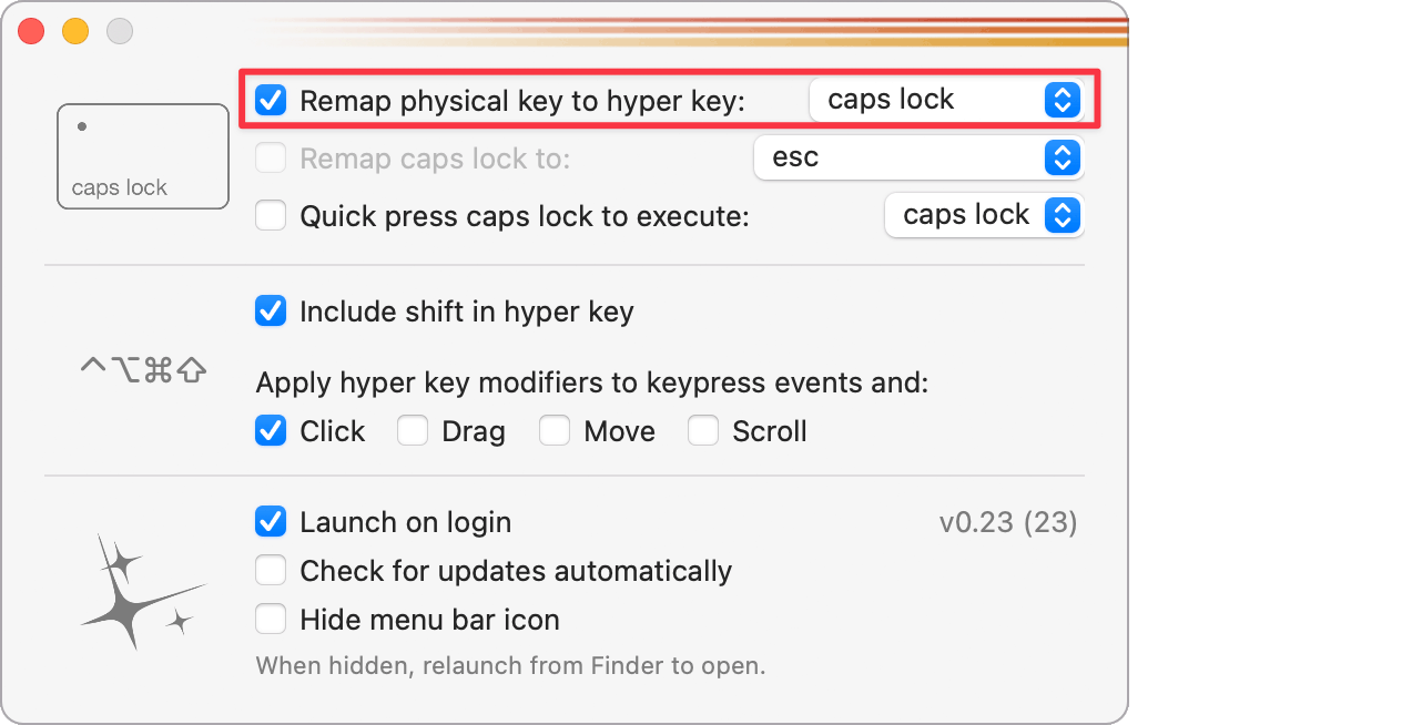 Einstellungen der App «Hyperkey»