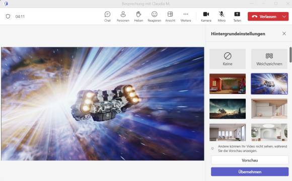 Hintergrundbild in der privaten Variante von Microsoft Teams 