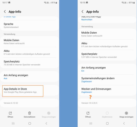 Eine App mit Google-Play-Verweis und eine ohne ihn