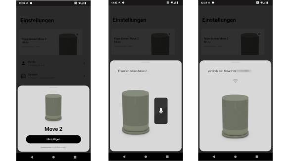 Drei Screenshots aus der Sonos-App 