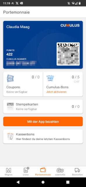 Screenshot der Migros-App