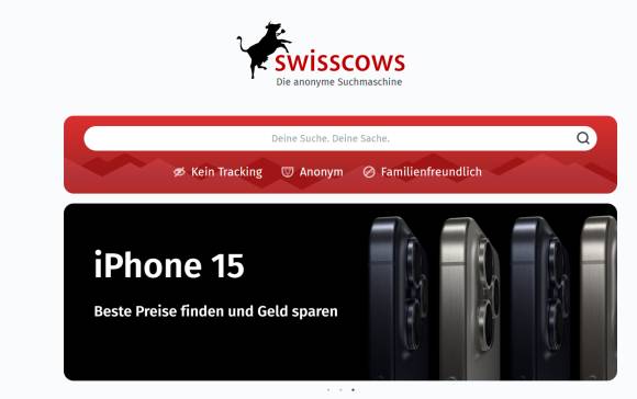 Swisscows mit Shopping-Ad für iPhone 15 