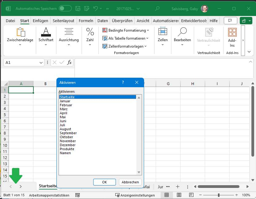 Excel Schnellerer Zugriff auf die Tabellenblätter pctipp.ch