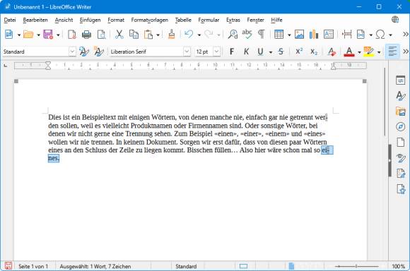 Beispieldokument mit aktiver Silbentrennung 