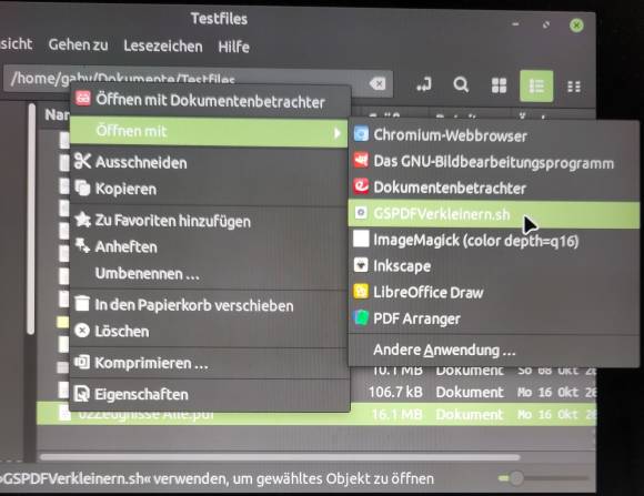 Kontextmenü eines PDFs zeigt bei "Öffnen mit" auch unser Script 