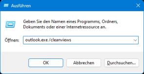 Das Ausführen-Fenster mit dem Cleanviews-Befehl