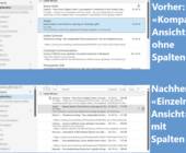 Vorher (oben): Outlook ohne Spalten, nachher (unten) mit Spalten