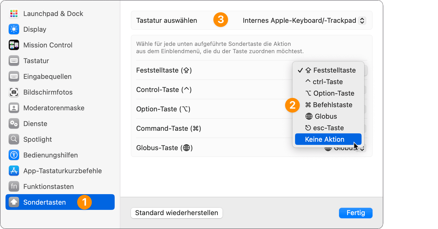 Einstellungen der Tastatur