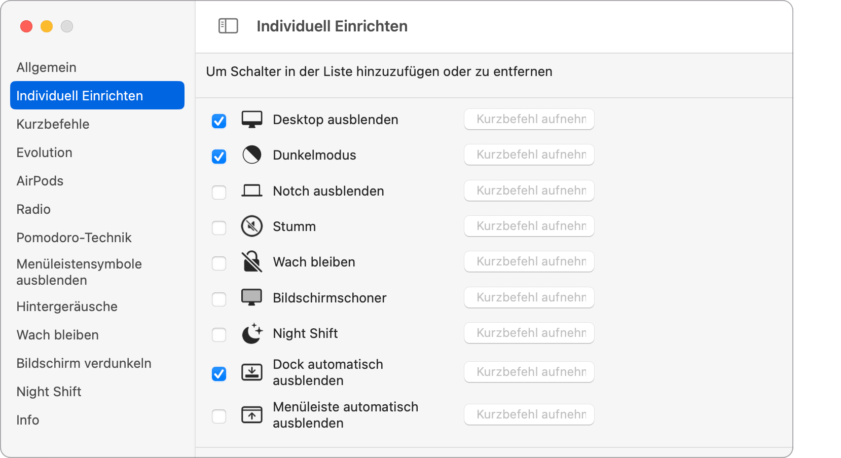 Einstellungen von OnlySwitch