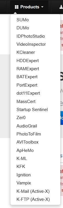 Screenshot mit Liste der Tools von KC Softwares