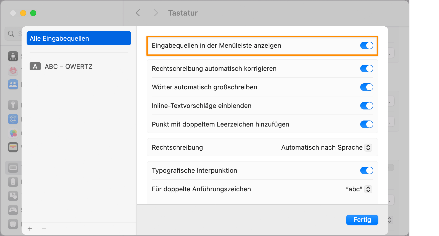Systemeinstellung zur Tastatur