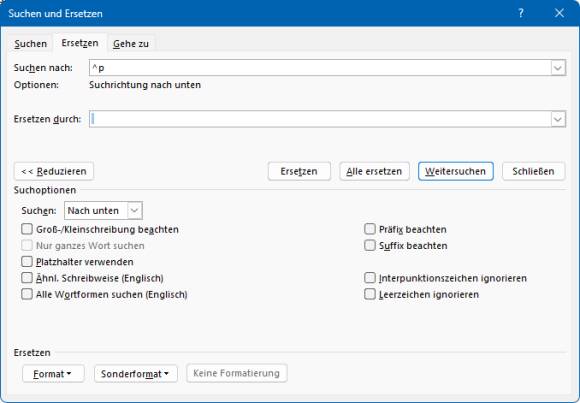 Der Suchen/Ersetzen-Dialog 