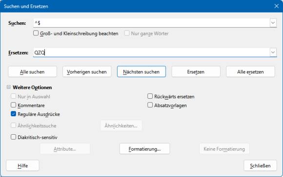 Die erwünschten Absätze durch einen Platzhalter ersetzen