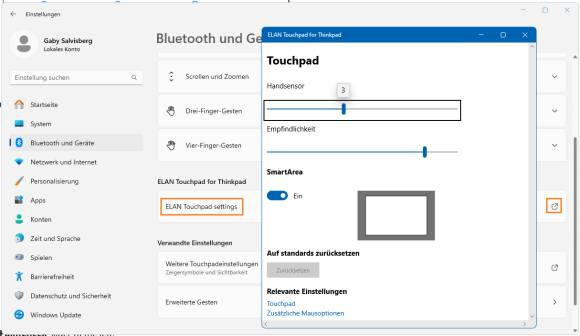 Die herstellerspezifischen Touchpad-Einstellungen