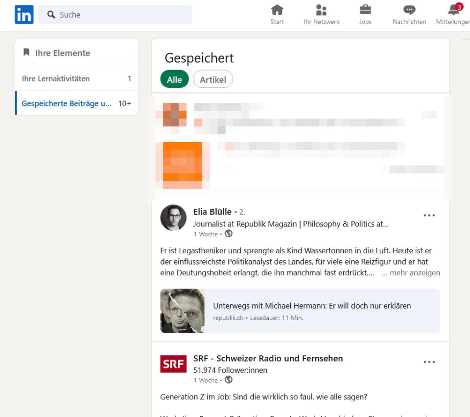 So gelangen Sie in LinkedIn zu Ihren gespeicherten Beiträgen pctipp.ch