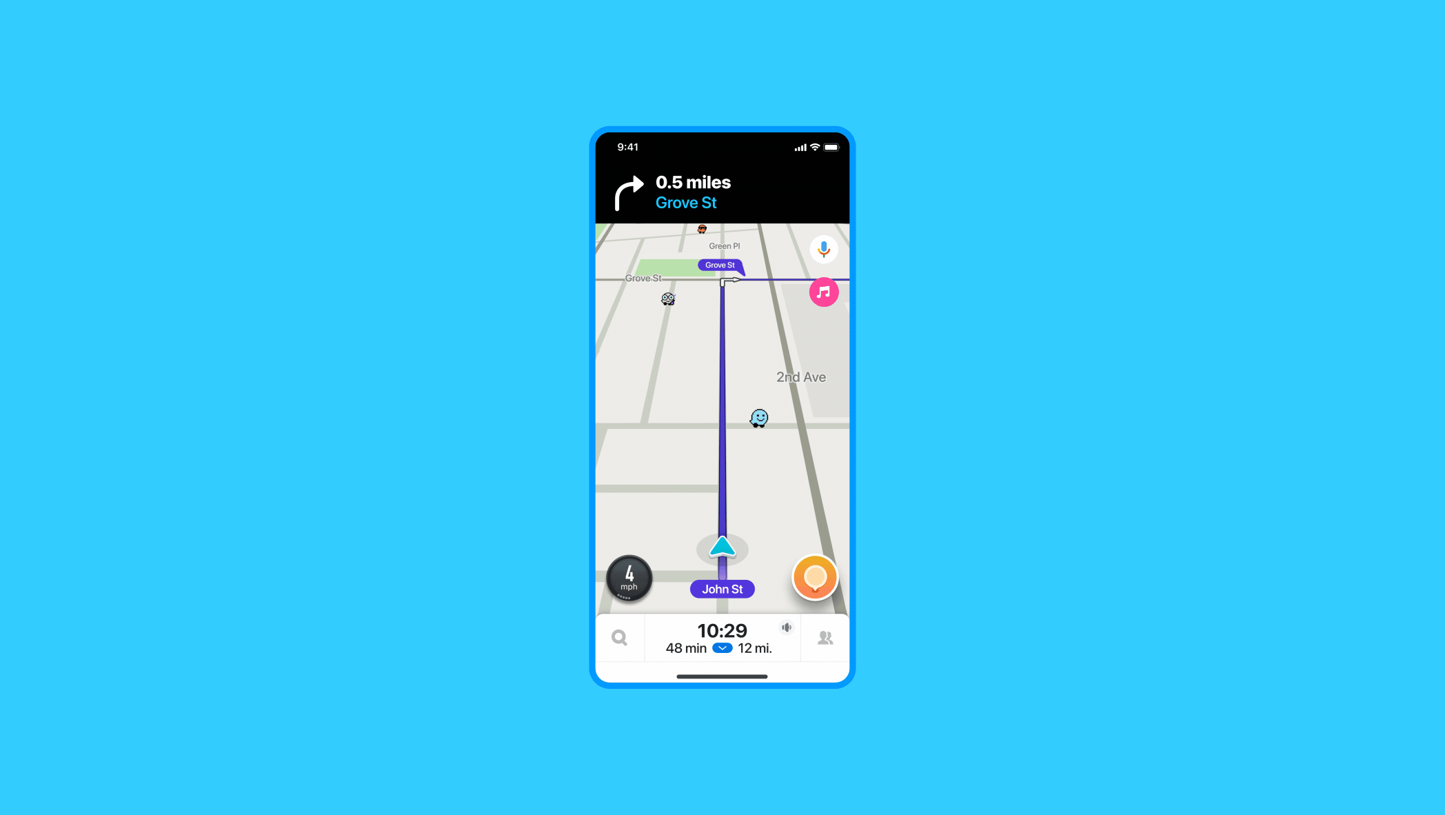 Animiertes GIF zeigt Navigation von Waze 