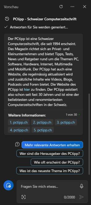Microsoft Copilot antwortet auf eine Frage