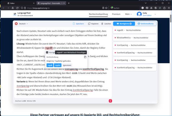 Bild 2: Die Webversion des LanguageTools