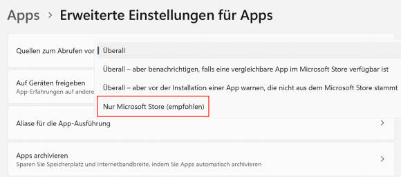 Bild 13: Lassen Sie nur die Installation sicherer Apps zu