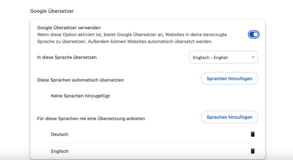 Bild 4: Die Einstellungen sind in Googles Übersetzungs-Tool raffinierter als bei Firefox