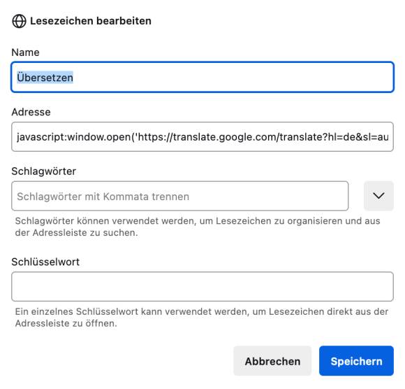 Bild 9: Mit diesem Bookmarklet übersetzen Sie Webseiten ohne Add-on