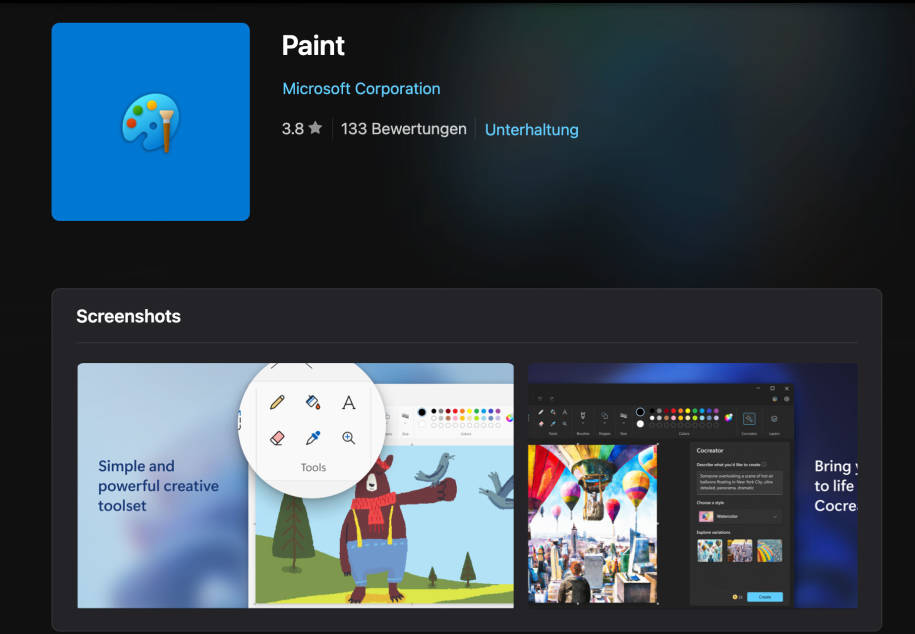 Microsofts Paint gibt es mittlerweile über den Microsoft Store. Das neue Paint. Bildbearbeitung im neuen Kleid.