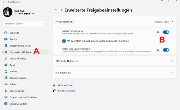 Bild 3: Geben Sie den Zugriff auf Dateien und Drucker frei