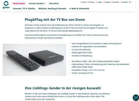 Bild 8: Das TV-Signal wird bei Green.ch via Box empfangen