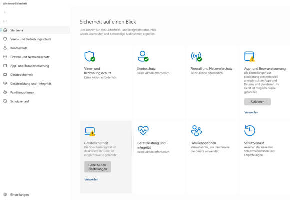 Bild 2: Bei einem neuinstallierten Windows ist der Defender zwar aktiv, aber leider nicht mit allen Schutzkomponenten