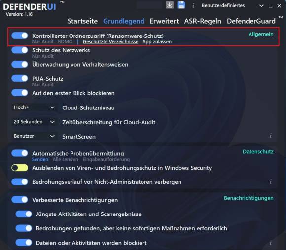 Bild 3: Der Ransomware-Schutz ist zwar für die Systemdaten aktiv, aber Überwachter Ordnerzugriff ist standardmässig aus