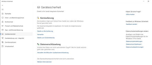 Bild 11: Sofern Sie kein anderes System, wie Linux installiert haben, sollten Sie die Kernisolierung aktivieren