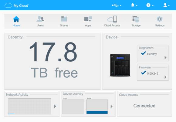 Bild 11: Das Betriebssystem MyCloud vom Anbieter Western Digital beschränkt sich auf grundlegende Funktionen