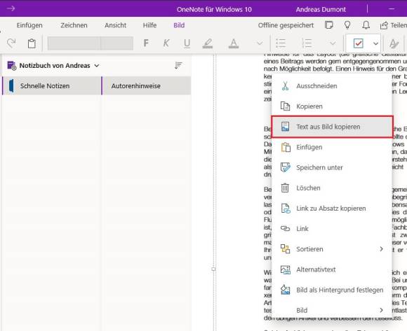 Bild 6: OneNote aus dem Office-Paket von Microsoft unterstützt eine optische Zeichenerkennung