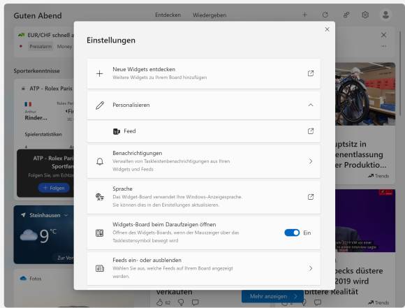 Bild 2: Bei den Widgets müssen Sie in die Einstellungen des Widget-Menüs gehen