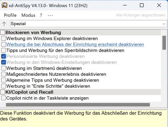 Bild 4: Viel einfacher geht es eigentlich nicht mehr: Das Feature anklicken und Ruhe haben