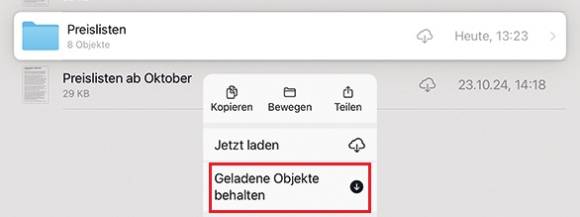 Neu lassen sich Dateien und Ordner dauerhaft im Speicher des iPads ablegen