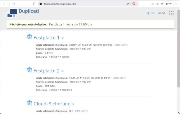 Bild 12: Am Ende haben Sie mehrere Backup-Aufträge, um Ihre Daten optimal abzusichern