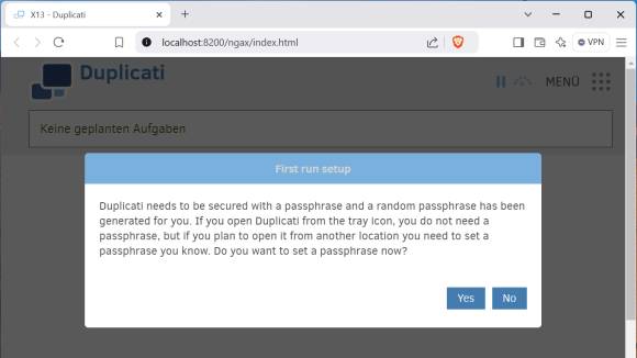 Bild 7: Der optionale Passwortschutz für Duplicati ist meist nur in Multi-User-Umgebungen nötig