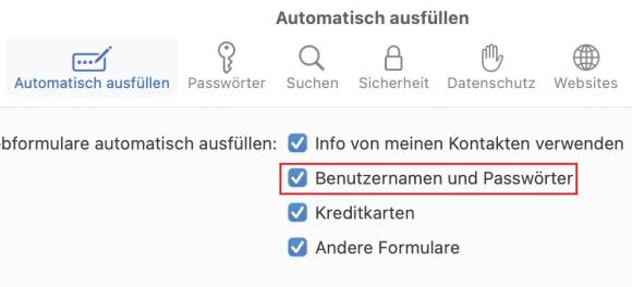 Bild 2: In den Einstellungen von Safari muss das automatische Ausfüllen von Benutzernamen und Passwörtern aktiviert sein