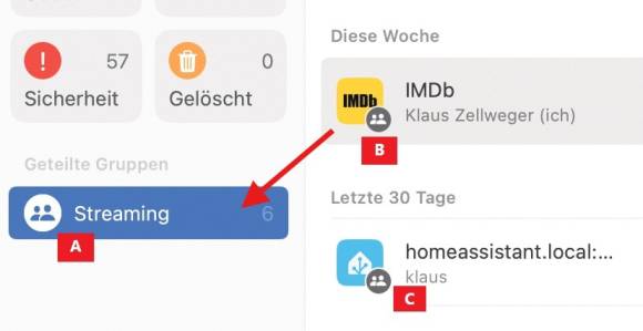 Bild 9: Geteilte Einträge sind an ihrem erweiterten Symbol zu erkennen