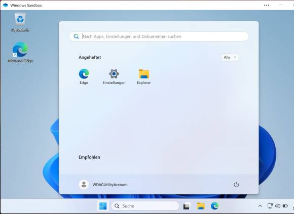 Bild 4: In der Windows Sandbox läuft ein Windows 11 Enterprise mit abgespeckter Ausstattung und einem vorgegebenen lokalen Account