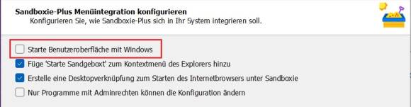 Bild 9: Legen Sie beim Set-up fest, wie sich Sandboxie Plus auf Ihrem PC verhalten soll
